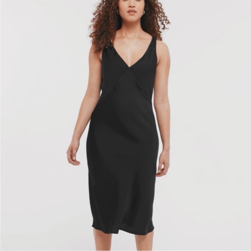 NWOT Black Satin Sleeveless Slip Dress size XS
